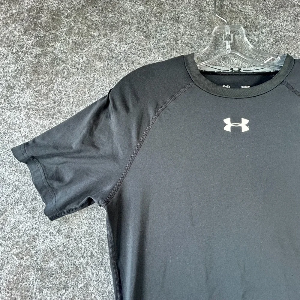 Under Armour HeatGear T-Shirt Mens L Black Compression Raglan Comfort‎ Stretch